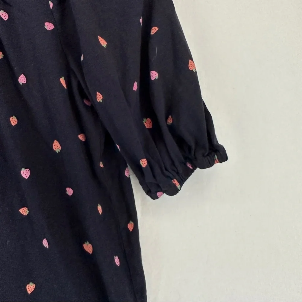 Loft Strawberry Print‎ Shirred Puff Sleeve Scoop Neck Top Size S
